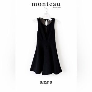 Monteau Los Angeles Black Fit & Flare Dress Mesh Polka Dot Panel Size S